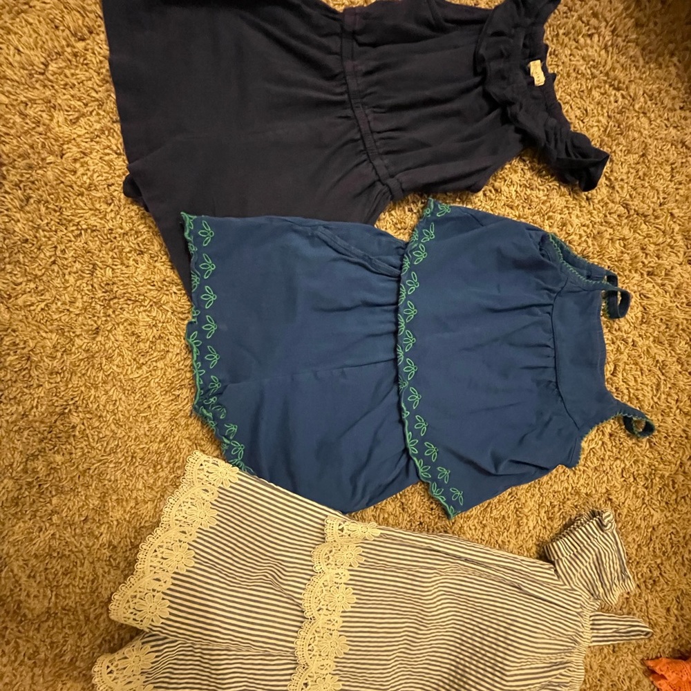 Bundle of 2 rompers and a short outfit, girls size small and size 6x